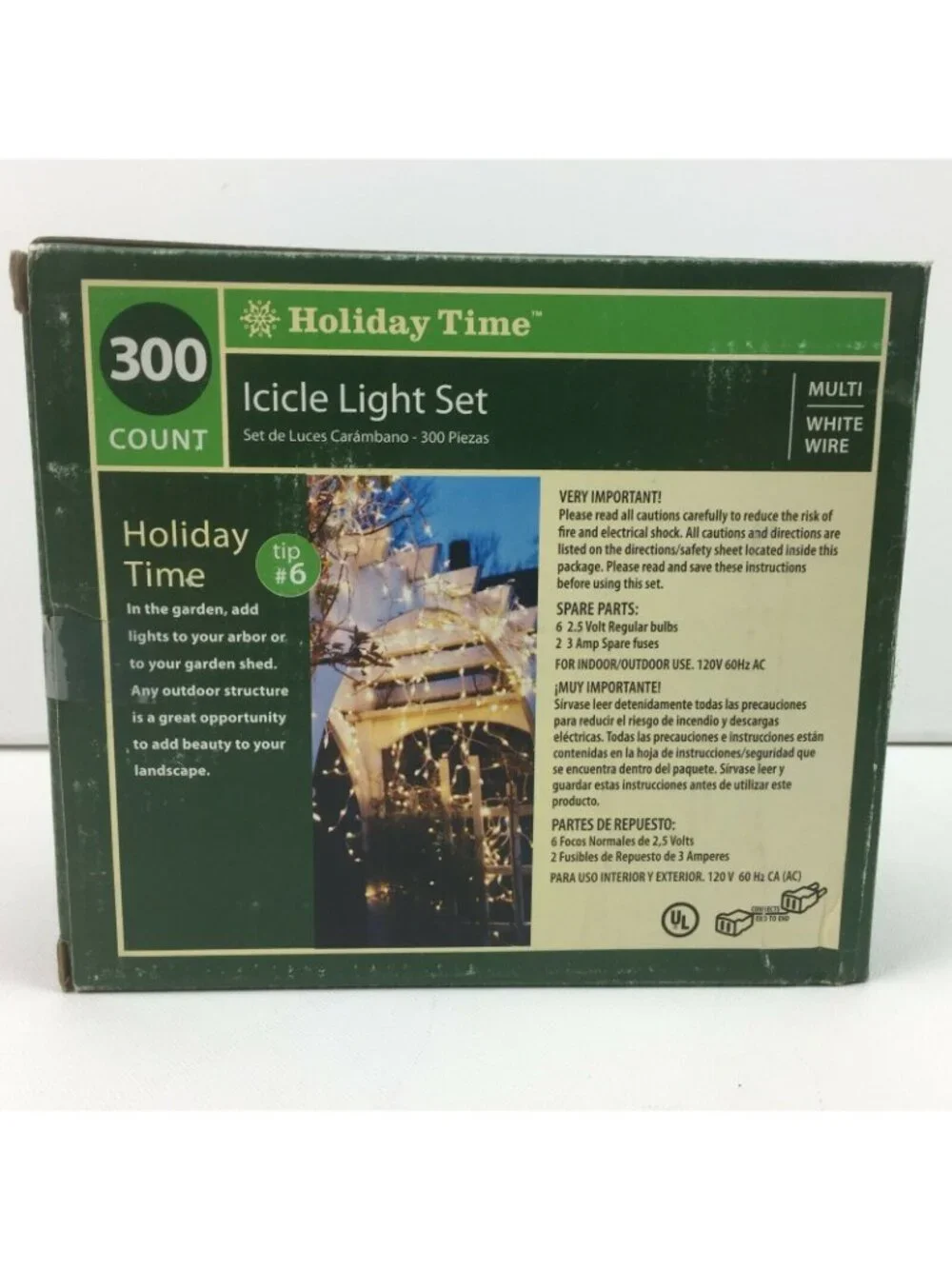 Holiday Time 300 Christmas 18 Ft Multicolor Bulbs White Wire Icicle Light Set
